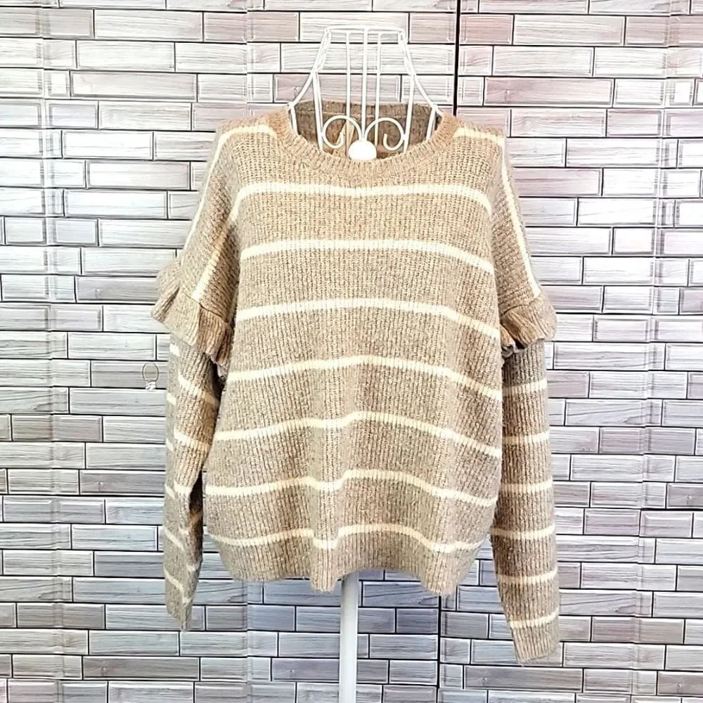 Dreamers by Debut pullover sweater striped with ruffle accent Size M